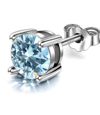 Aquamarine Solitaire Stud Earrings For Men In 925 Sterling Silver