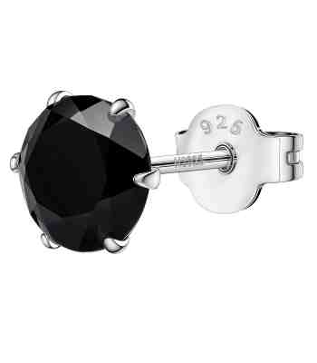 Black American Diamond Solitaire Studs For Men In Sterling Silver