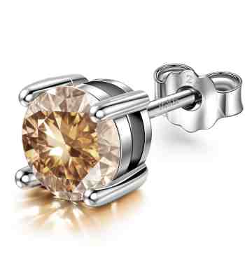 Citrine Solitaire Silver Ear Studs For Men | 925 Sterling Silver