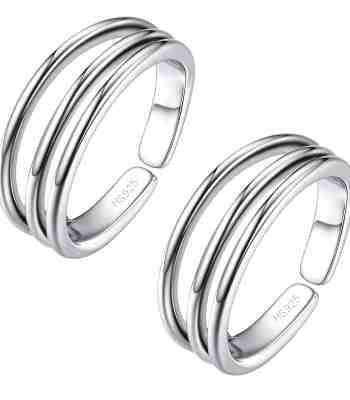 Classic Triple Band Toe Rings Pair, Adjustable In 925 Sterling Silver