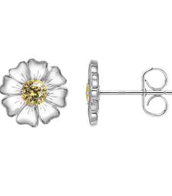 Dainty Daisy American Diamond Stud Earrings In 925 Sterling Silver