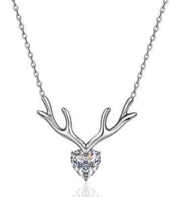 Deer Heart Necklace With American Diamond In 925 Sterling Silver
