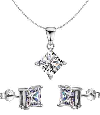 Diamond Earring And Pendant Set | Princess Cut In 925 Sterling Silver