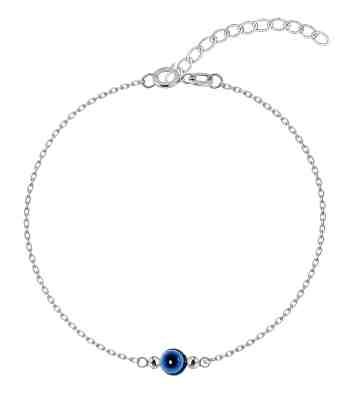 Diamond Evil Eye Anklet | Diamond Cut Chain In 925 Sterling Silver