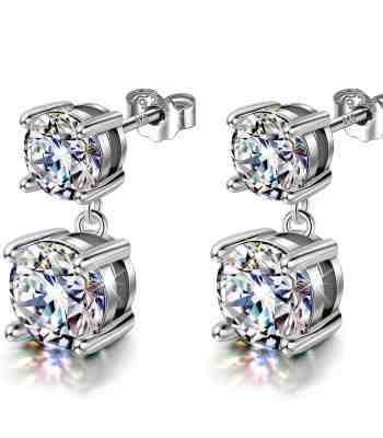 Drop Solitaire Earrings With American Diamond In 925 Sterling Silver