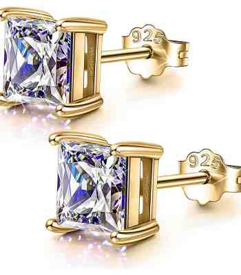 Earrings Square Shape Princess Cut In Gold-Plated Sterling Silver