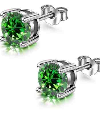 Emerald Solitaire Stud Earrings In 925 Sterling Silver (May)
