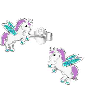 Enchanted Unicorn Stud Earrings For Girls, 925 Sterling Silver