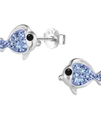 Fish Earring Blue Enamel Studs For Girls In 925 Sterling Silver