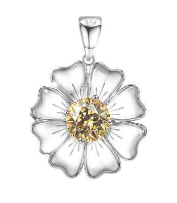 Flower Silver Pendant: Sunflower Solitaire In 925 Sterling Silver