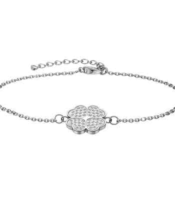 Four Leaf Clover Bracelet, 925 Sterling Silver & American Diamond