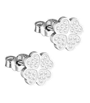 Four Leaf Clover Stud Earrings, American Diamond, 925 Silver