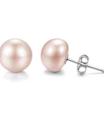 Freshwater Peach Pearl Stud Earrings In 925 Sterling Silver