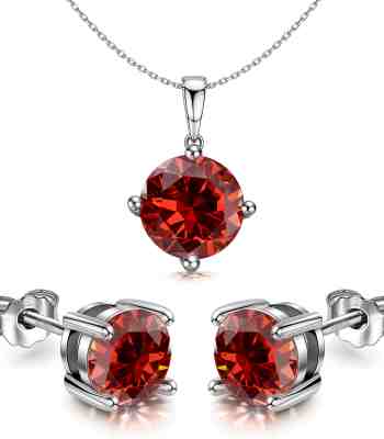 Garnet Birthstone Stud Pendant Set In 925 Sterling Silver