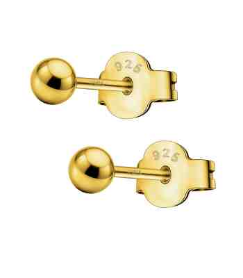Gold-Plated Ball Stud Earrings, Simple Gold-Plated 925 Sterling Silver