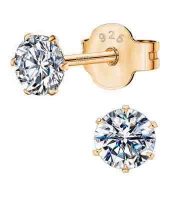 Gold-Plated Simple Solitaire 4mm Stud Earrings In Sterling Silver