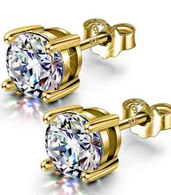 Gold-Plated Solitaire Stud Earrings In 925 Sterling Silver