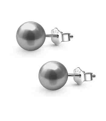 Grey Pearl Studs, Classic Solitaire Earrings In 925 Silver