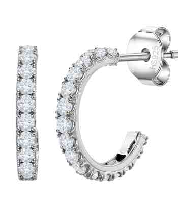 Half Hoop Silver Earrings With American Diamond In Sterling Silver
