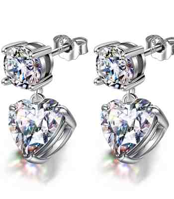 Heart Dangle Drop Earrings In 925 Sterling Silver