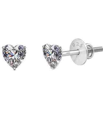 Heart Screwback Stud Earrings In 925 Sterling Silver