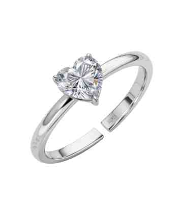 Heart Shaped Silver Ring | Solitaire Adjustable 925 Sterling Silver