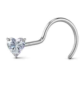 Heart Solitaire Nose Pin With American Diamond In 925 Sterling Silver