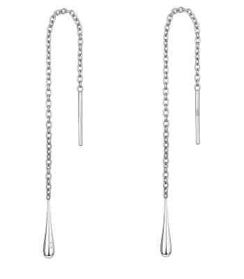 Long Chain Teardrop Threader Earrings In 925 Sterling Silver