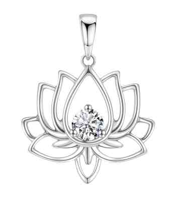 Lotus Solitaire Pendant With American Diamond In Sterling Silver