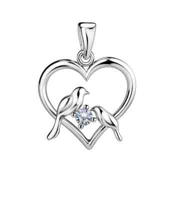Lovebird Heart Pendant Necklace In 925 Sterling Silver