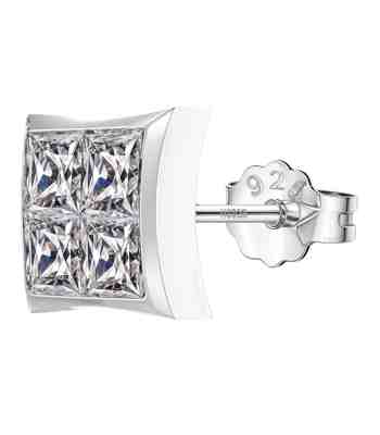 Matrix Princess Cut Solitaire Earring For Men In Sterling Silver