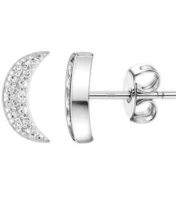 Mystical Half Moon Earrings With American Diamond | Sterling Silver
