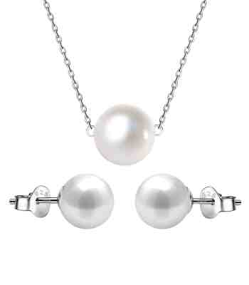 Pearl Moon Round Pendant & Earring Set In 925 Sterling Silver
