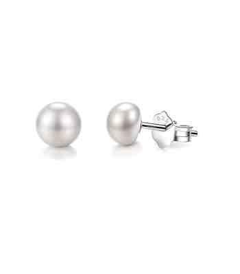 Pearl Stud Freshwater Earrings In 925 Sterling Silver