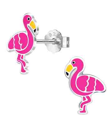 Pink Paradise Flamingo Studs In 925 Silver For Girls
