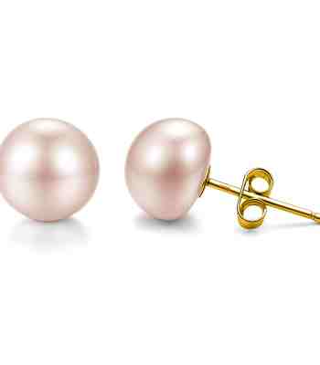 Pink Pearl Freshwater Button Earrings In Gold-Plated Sterling Silver