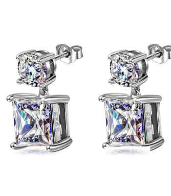 Princess Cut Solitaire Drop Earrings In 925 Sterling Silver
