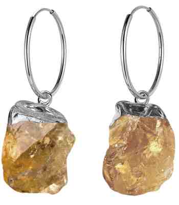 Raw Citrine Hoop Earrings In 925 Sterling Silver