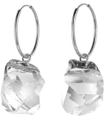 Raw Clear Quartz Hoop Earrings In 925 Sterling Silver