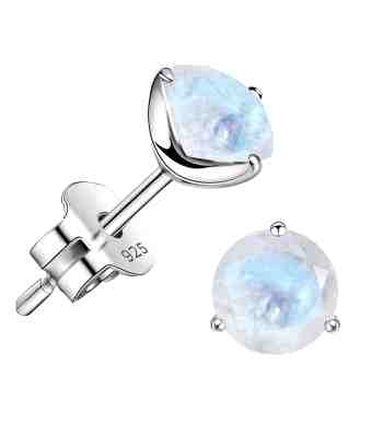 Real Moonstone Stud Earrings In 925 Sterling Silver