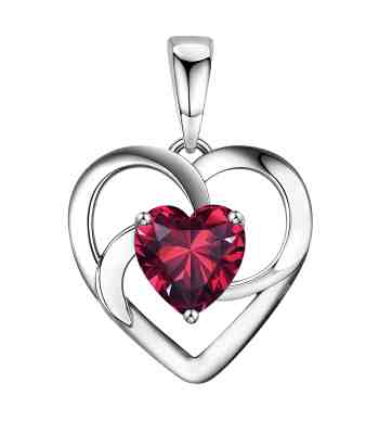 Red Swirl Heart Pendant With American Diamond In Sterling Silver