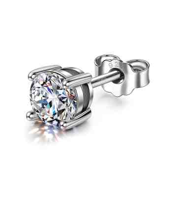 Round Solitaire Stud Earrings For Men | 925 Sterling Silver