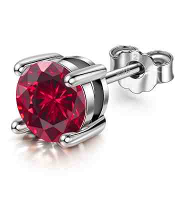 Ruby Solitaire Stud Earring For Men In 925 Sterling Silver