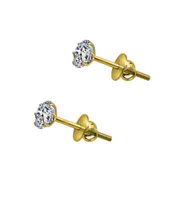 Screw Back Solitaire Stud Earrings, Gold-Plated 925 Sterling Silver