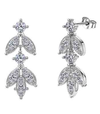 Silver Drop Earrings With Festive Charm Leaf In 925 Sterling