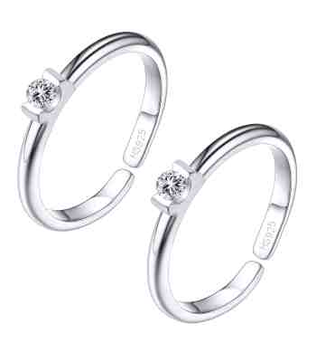 Silver Jodvi Design Solitaire American Diamond Adjustable Toe Rings