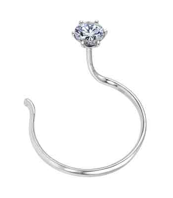 Silver Nose Pin With Sparkling American Diamond In 925 Sterling