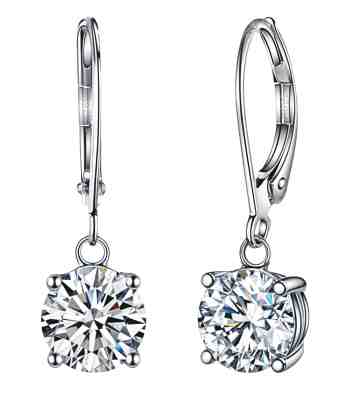 Solitaire American Diamond Leverback Earrings In 925 Sterling Silver
