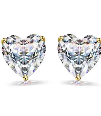 Solitaire Heart Earrings, Gold-Plated American Diamond 925 Silver