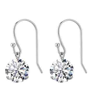 Sparkling Solitaire Drop Earrings With American Diamond In Sterling Silver